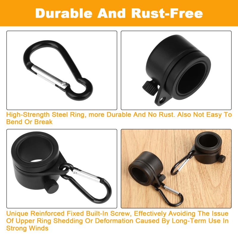 Mtsooning Aluminum Alloy Flag Pole Rings 2Packs, 360 Degree Rotating Flagpole, Flag Mounting Rings Spinning Flag Pole Kit with Carabiner for 0.75-1.02Inch Diameter Flagpole (Black) - Image 3